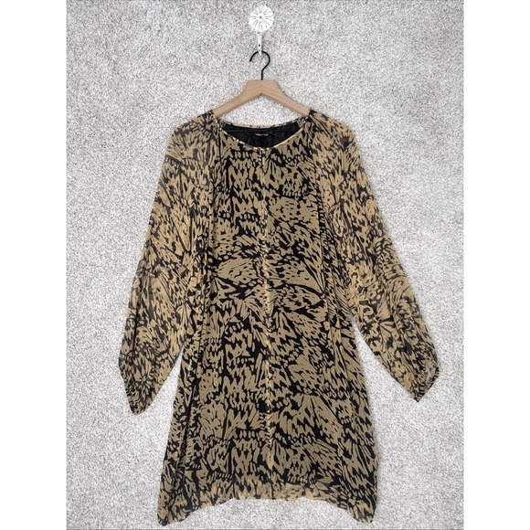 Vix Paula Hermanny Womens Silk Tan & Black‎ Dress Large